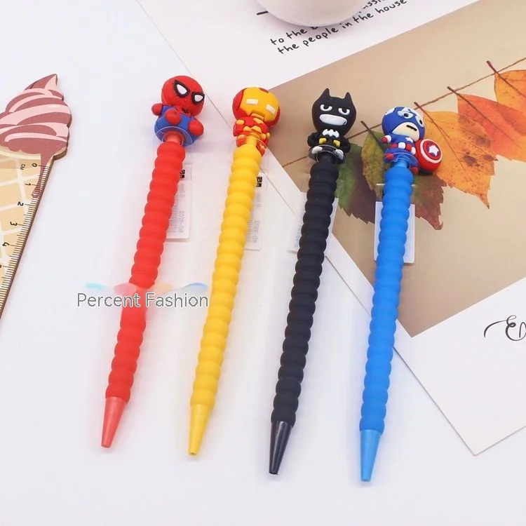 1-36 пръчки аниме момче натиснете молив канцеларски награда силиконова глава Spider Man Супермен капитан дейност молив 0.5mm писалка
