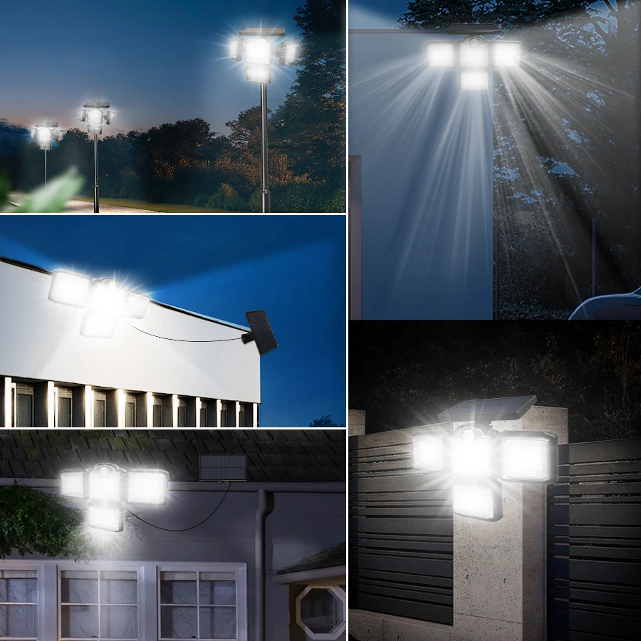  LED слънчева светлина на открито сензор за движение слънчева лампа с дистанционно управление IP65 водоустойчива регулируема глава стена лампа за градина улица