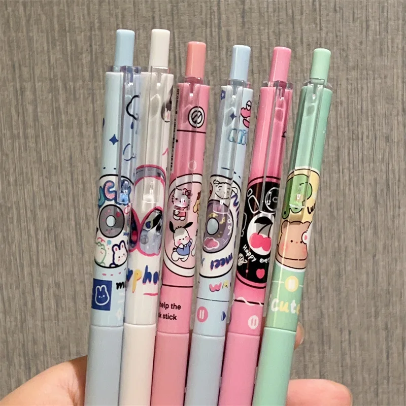 6pcs Kawaii писалки черно мастило писалки естетически канцеларски материали училище консумативи японски канцеларски материали сладък химикалка обратно в училище