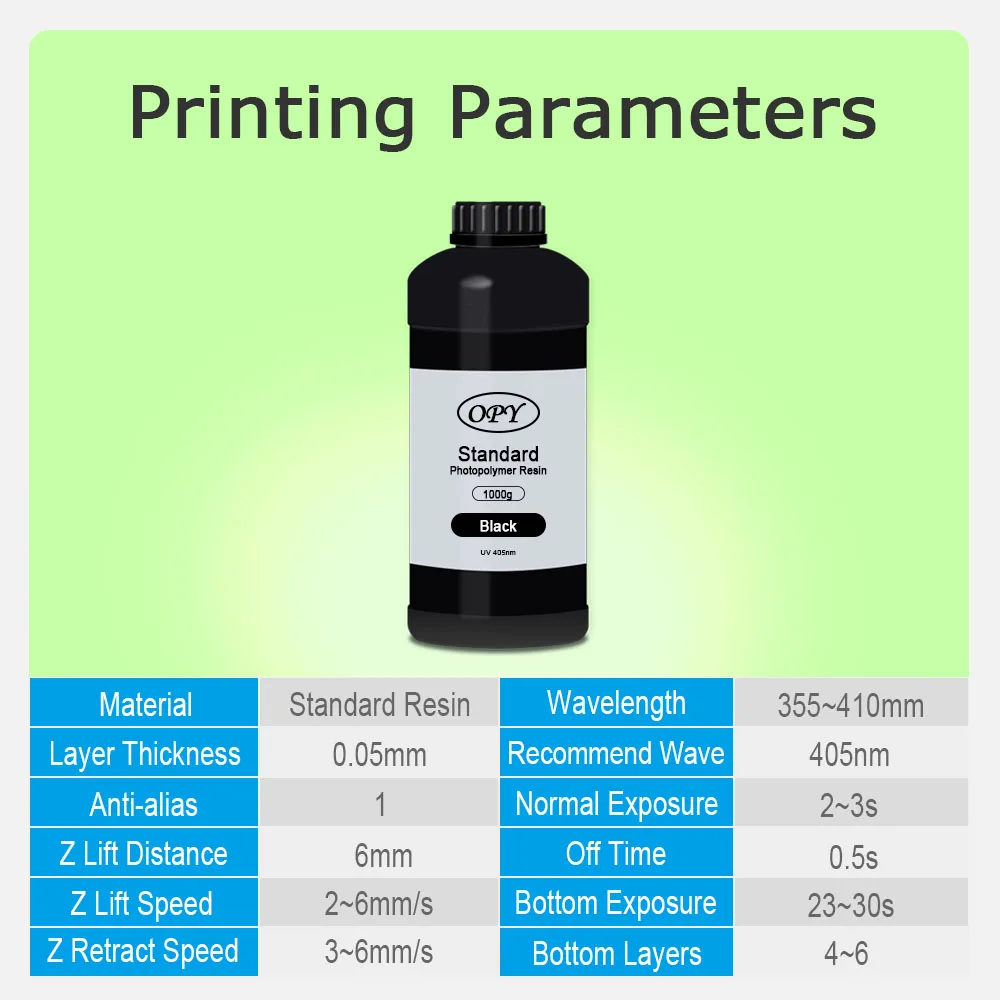 Opy Стандартна епоксидна UV смола 1000G течност 405Nm Dlp Lcd 3D печат Фото полимерен материал Труден прозрачен бърз UV-втвърдяваща смола