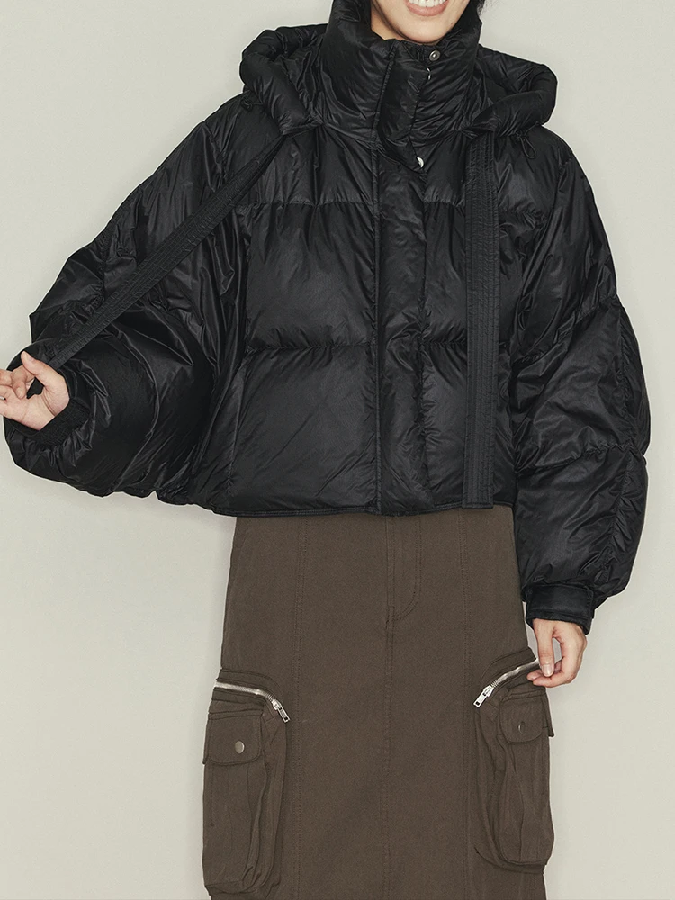 DEAT мода жени памук подплатени палто с качулка шнур покрит бутон супер леки къси парки якета зима 2024 Ново 7AB2511