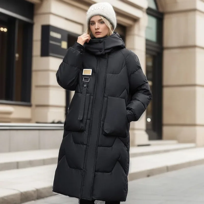 Дамско зимно ново памучно яке средна дължина дължина до коляното удебелено памучно яке дамско яке