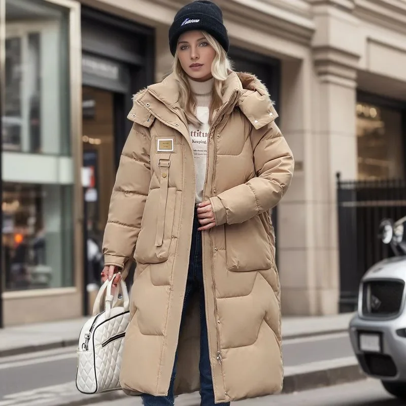 Дамско зимно ново памучно яке средна дължина дължина до коляното удебелено памучно яке дамско яке