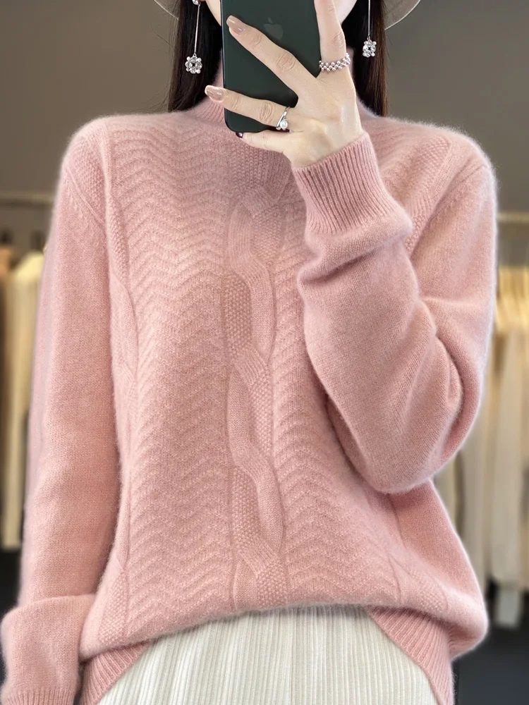2023 Нова есен зима жени пуловер поло дебели пуловери 100% мериносова вълна обрат случайни топли кашмир трикотаж отгоре