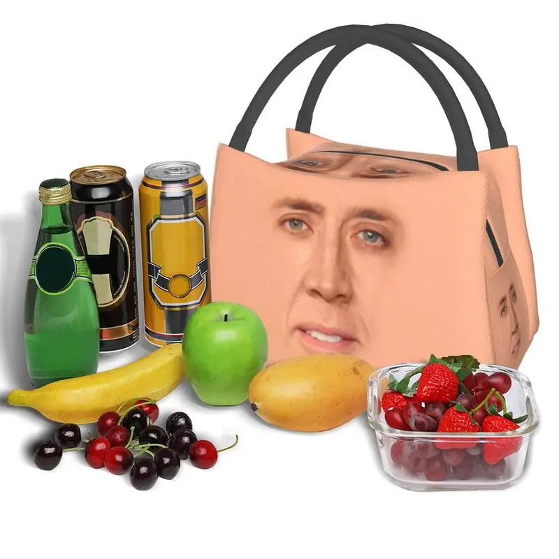 Никълъс Кейдж Meme изолирани чанти за обяд за жени смешно преносим термичен охладител Bento кутия работа пътуване плодове пресни чанта за съхранение