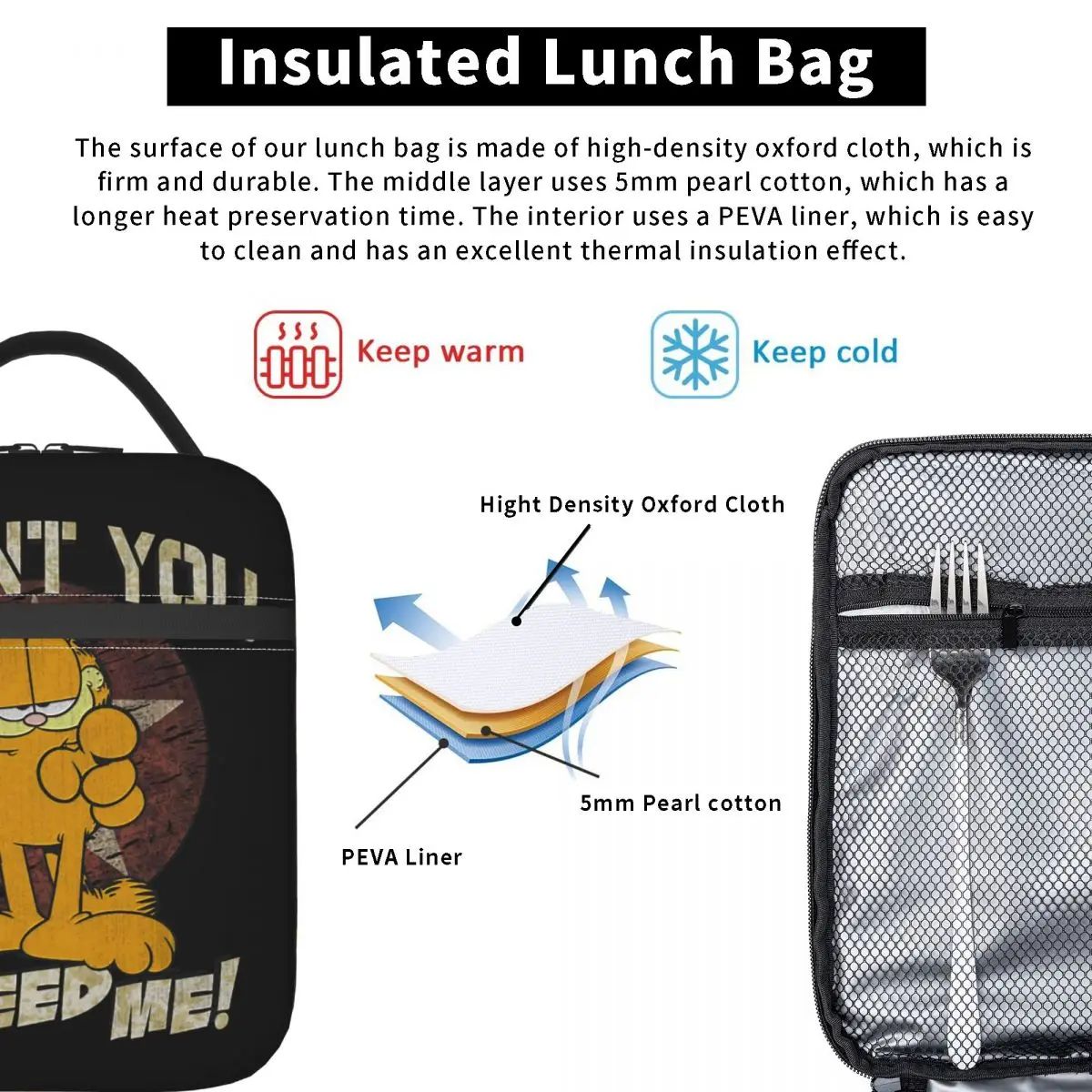 Жълт Искам те изолирани чанти за обяд Голяма котка обяд контейнер охладител чанта голяма пазарска кутия за обяд плаж пикник храна чанти