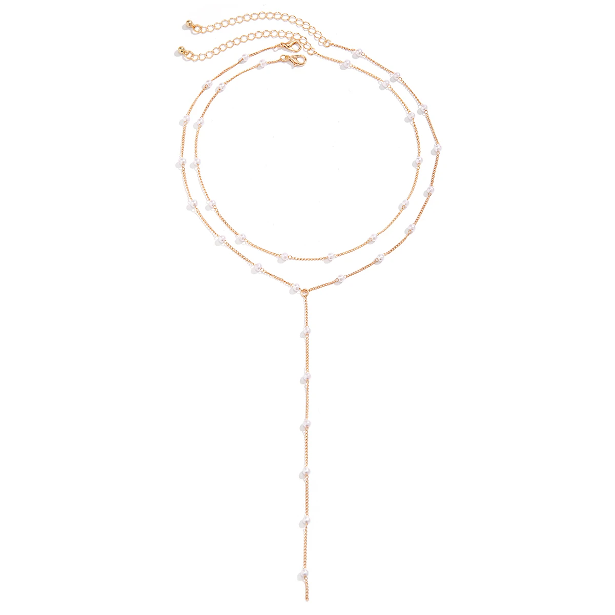 KunJoe реколта двуслойна имитация перла дълга верига чокър огърлица за жени пънк злато цвят връзка гърдите верига огърлица 2024