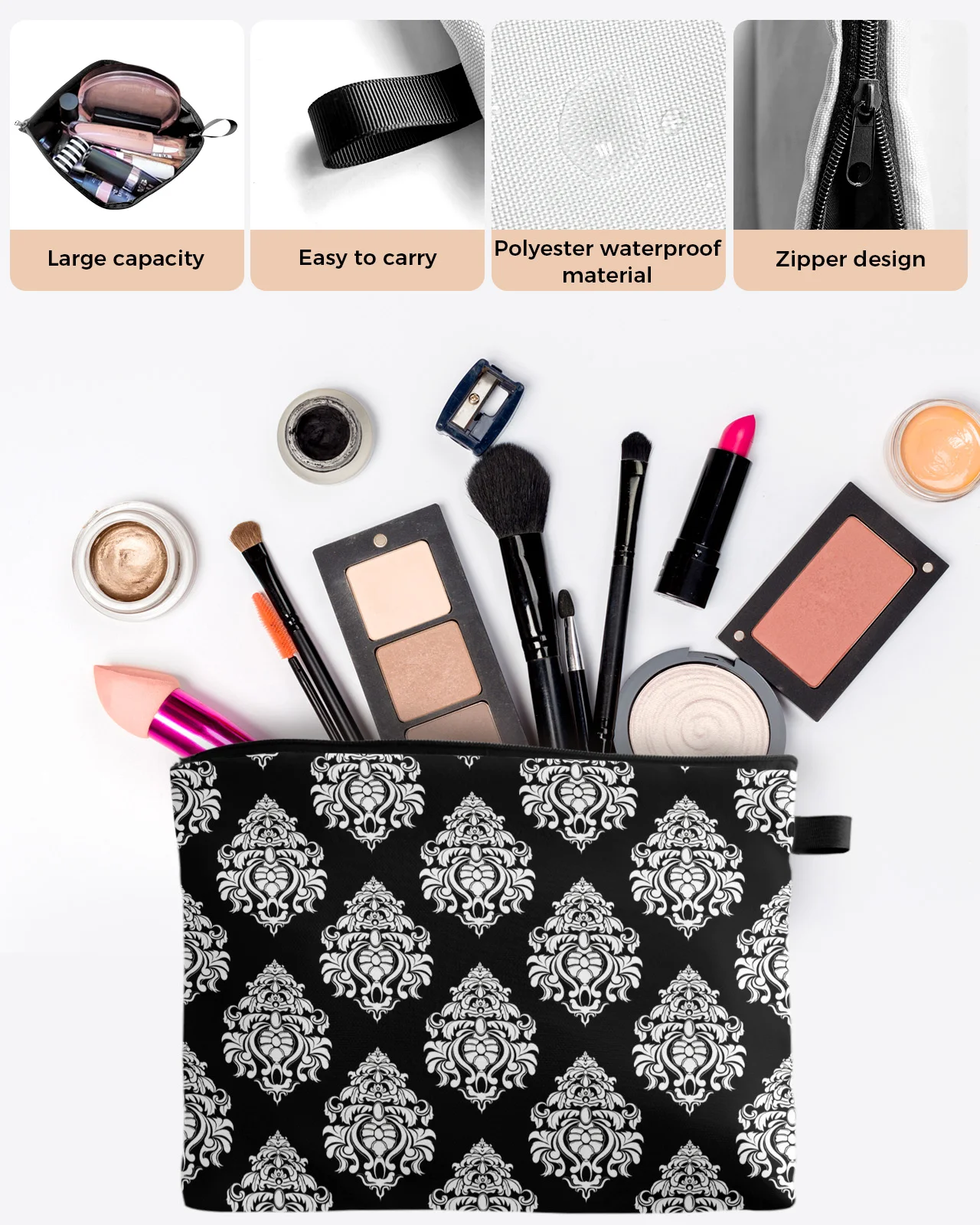 Класически европейски модел черен грим чанта торбичка пътуване Essentials дама жени козметични чанти тоалетна организатор съхранение молив случай