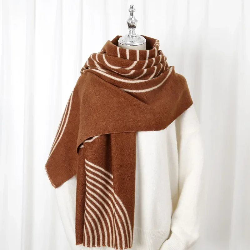 Геометрична линия отпечатана имитация кашмир дълъг шал есен и зима шал дамски топъл шал дебел