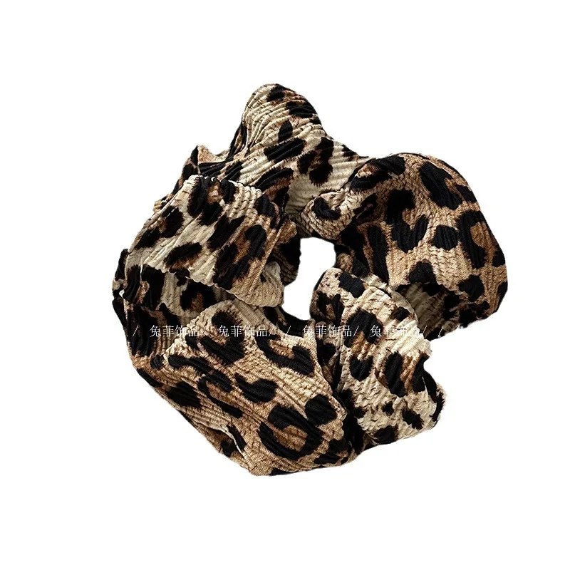 Модни жени реколта леопард печат кадифе коса ластици големи участък еластични въжета ленти основни връзки за коса