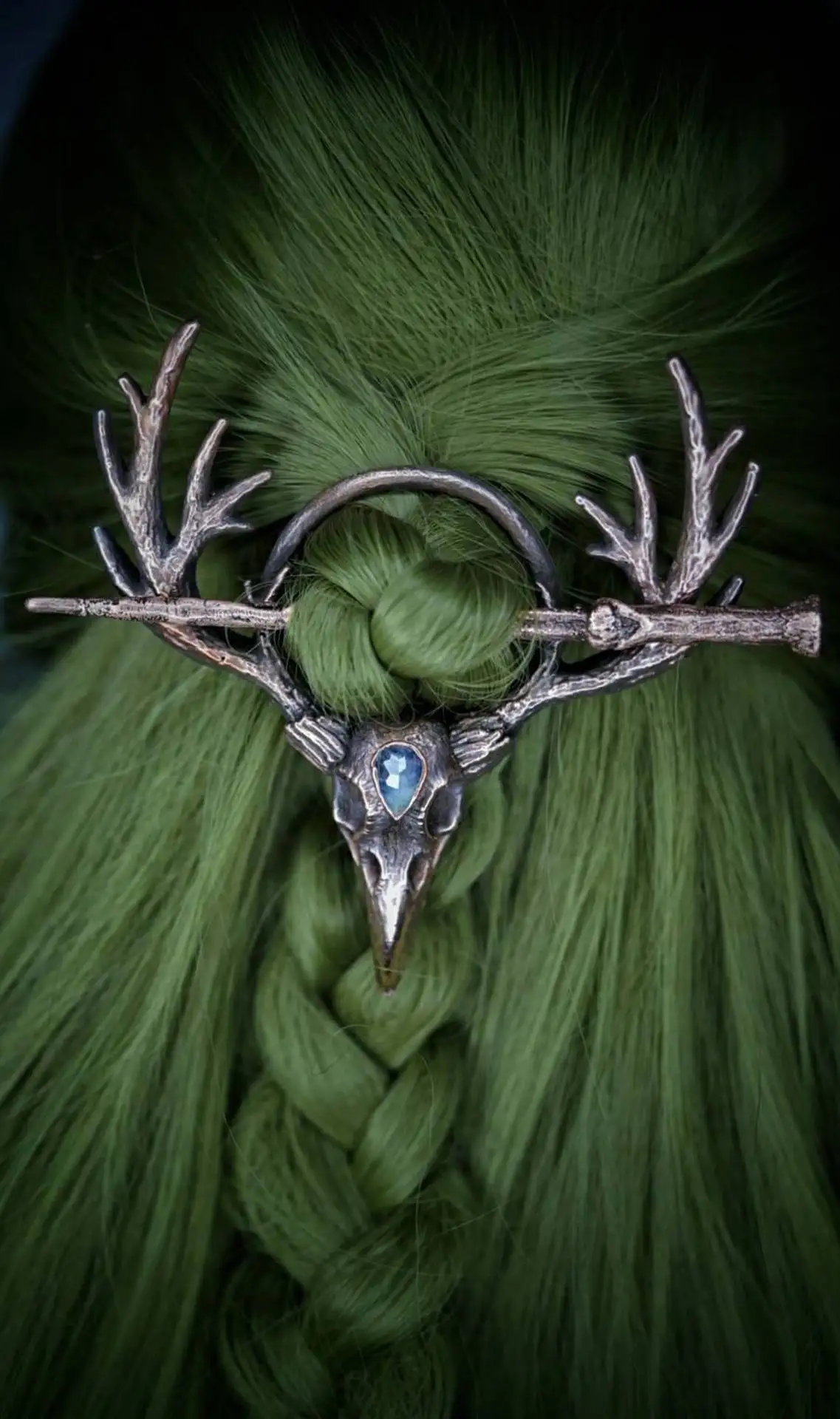 Ретро лунен камък пръчки за коса жени метални готически викинг реколта издълбани врана череп рога коса пръчици за коса фиби аксесоари за коса