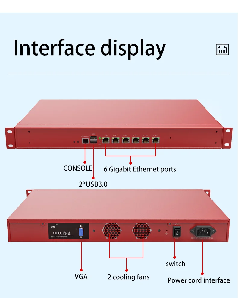 BKHD Red 1U Rack Mount Device Firewall Router Celeron N5105 6x2.5G Ethernet Suitabl 1338NPe за мрежова сигурност VPN SD-WAN VLAN