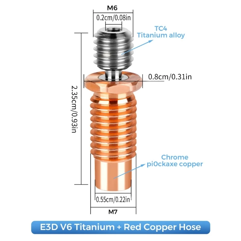 2PCS 3D принтер Bi-метален топлинен пробив Титан-сплав топлина гърло 1.75mm за E3DV6 T5EE