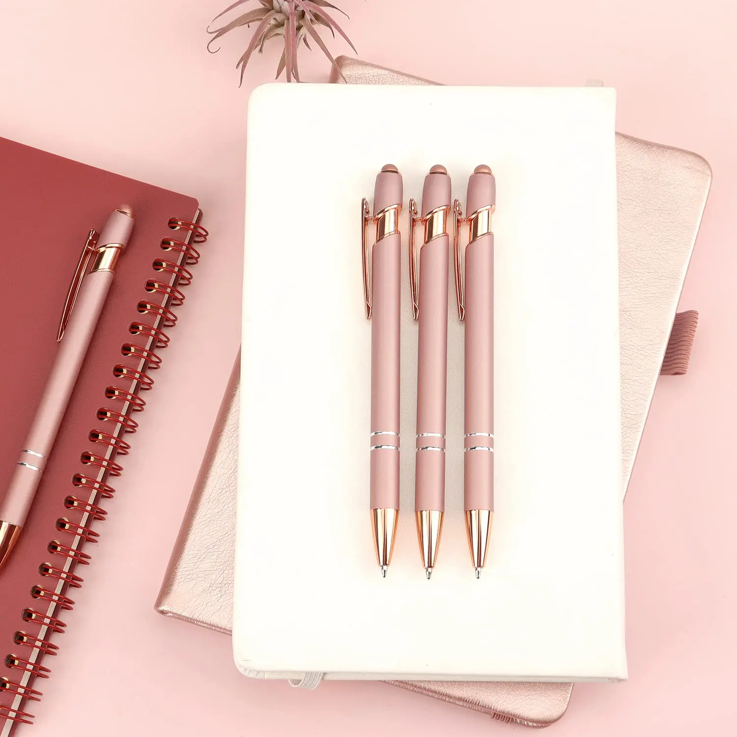 6Pcs розово злато химикалки Push действие бизнес офис подпис писалки училище канцеларски инструменти за писане