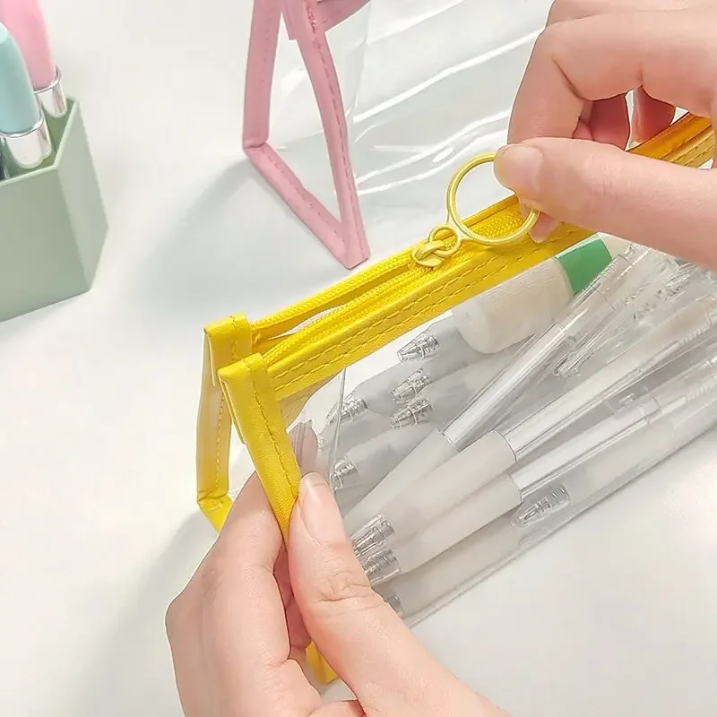 Прозрачен цип молив чанти PVC водоустойчив студент десктоп съхранение канцеларски моливи случаи
