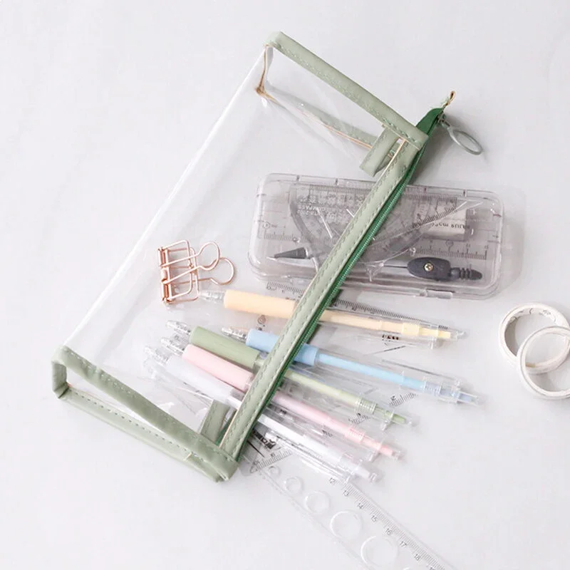 Прозрачен цип молив чанти PVC водоустойчив студент десктоп съхранение канцеларски моливи случаи
