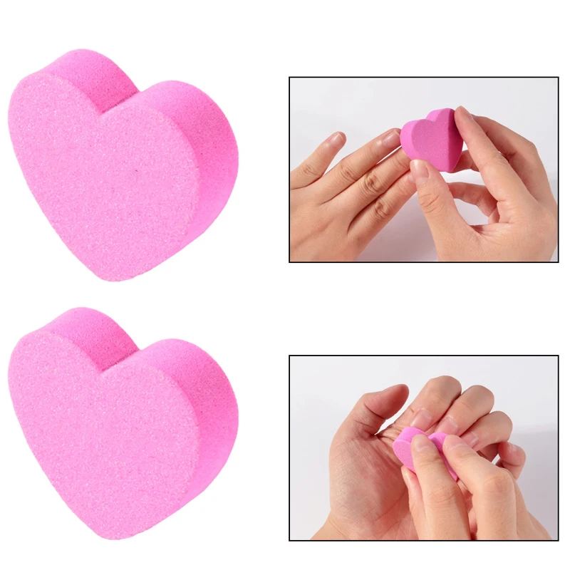 20pcs / Lot Розова гъба за нокти Пила за нокти Блокове Двустранен 180/240 Полиране шлифоване вар буфер сърце форма шкурка маникюр инструменти