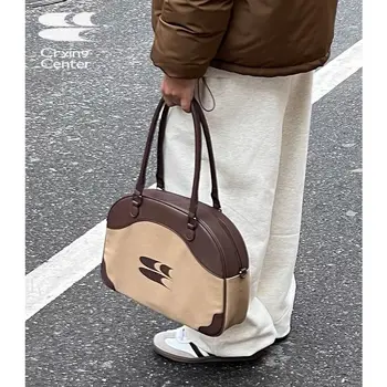 Корея пачуърк контраст цвят подмишниците рамо чанта реколта пънк Y2k жени чанти офис дама случайни мода горната дръжка чанти