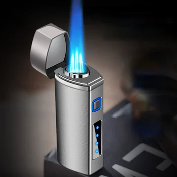 Триглава права цигара Blue Flame, метална запалка, ветроустойчива, електронна индукция, специална
