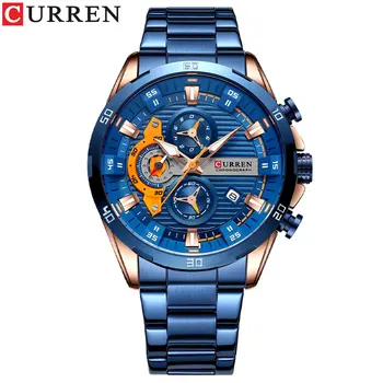 CURREN шест-пинов часовник от неръждаема стомана за мъже Creative Fashion Glow-in-the-dark Dial Chronograph Clock Men's Casual Watch