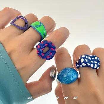 Изпуснати ръчно рисувани пръстени, модерен хип-хоп Instagram, модерен и персонализиран творчески пръстен на показалеца, нишов дизайн
