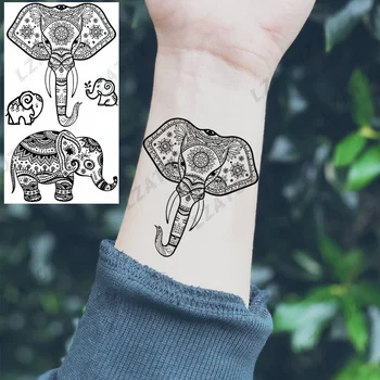 Хена слон животно временни татуировки за жена мъж реалистичен фалшив череп котва татуировка стикер ръка вода трансфер Tatoo Decal
