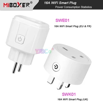 Miboxer 16A WiFi Smart Plug със статистика за консумацията на енергия (UK)/EU&FR) Синхронизиране Заключване на детето Памет Приложение Tuya Дистанционно / гласово управление