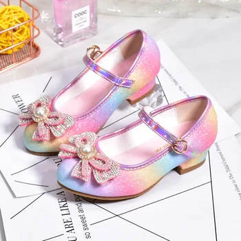 Момичета' Нова перлена панделка лъскава принцеса обувки леки дишащи нехлъзгащи се малки кожени обувки за деца