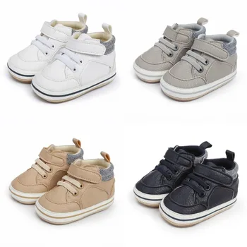 Бебешки обувки Infant Toddler PU кожени маратонки Baby Girls Boys Soft Sole Anti-slip Casual Shoes Solid Walking Shoes First Walkers