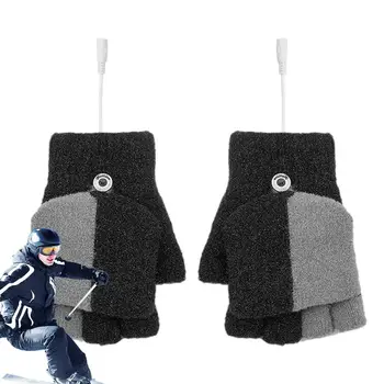 Отопляеми ръкавици за мъже жени плетене вълна студено време ръкавици водоустойчив ветроупорен USB акумулаторна зимна ръка топло ръкавици