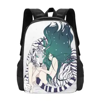 Frosty Goddess Училищни чанти Раница за лаптоп за пътуване Бял тигър Аниме момиче Манга Момиче Богиня Природа Животно Тигрица Аниме Тигър