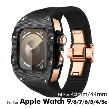 Комплект за модификация за Apple Watch Series 9 8 7 Каишка от въглеродни влакна 41mm 40mm неръждаема стомана за iWatch SE 7/6/5/4 caseband