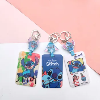Нов Disney Lilo & Stitch държач за карти Kawaii PVC прибираща се лична карта Работа Pass Case Аниме студентска карта Cover Lanyard Keychain