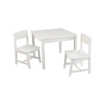 дървена трепетлика маса & 2 стол комплект, детски мебели, бял