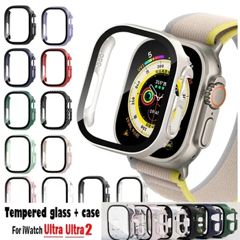 Закалено стъкло + калъф за Apple Watch Ultra 49mm лента смарт часовник PC броня + екран протектор капак iwatch серия Ultra2 аксесоари