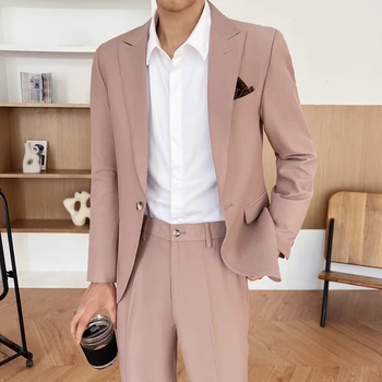 2023 Костюм в плътен цвят (Blazer + Western Pants) Корейска версия Тънък красив бутик Нов мъжки моден тренд блейзър Комплект от две части