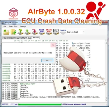 AirByte J2534 FULL 1.0.0.32 Софтуер Почистване на данни за срив в SRS ECU чрез адаптер J2534 работи с MVCI SM2 Open Port 2