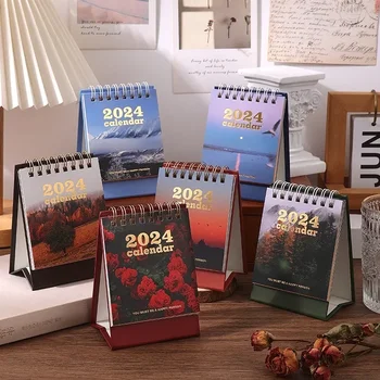 2024 Нов табличен календар Океански цветен пейзаж Живописна корица Класна стая Календар Малък преносим Календар за студенти / офиси на Calendat