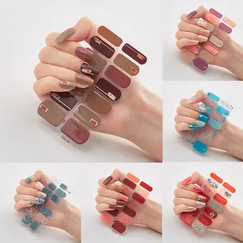 Нов полу излекуван гел нокти изкуство стикери мода твърди нокти нокти нужда от ваденки стикер за цветна декорация маникюр I5A9