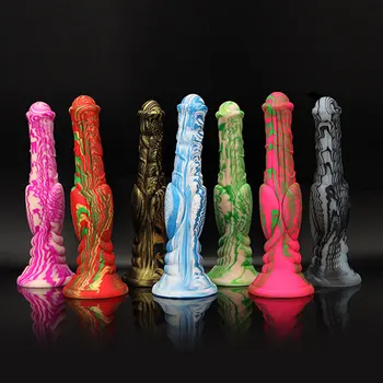 Изкуствен пенис изкуствена животно смесен цвят силиконов вибратор възрастни секс играчки женски мастурбация извънгабаритни дълъг кон петел анален щепсели
