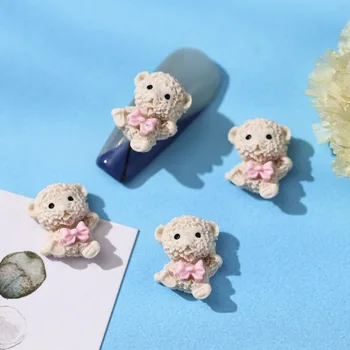 20pcs / пакет Малка мечка кукла карикатура колоритен рисунка сладък папийонка бебе мечка 3D нокти изкуство декорация маникюр DIY аксесоари