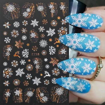 Зимни снежинки Стикери за нокти Плъзгачи за нокти Бяло злато Коледа нокти изкуство декорации Лепило Decals Фолио маникюр дизайн