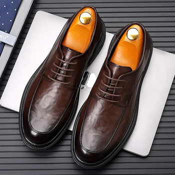 Мъжки бизнес ежедневни кожени обувки Британски джентълменски кожени обувки на смяна обувки моден костюм официални кожени обувки