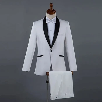 Нов мъжки костюм младоженец Groomsman Сватбено тържество Официален повод Смокинг 2 части комплект мъжки костюм якета панталони подарък лък
