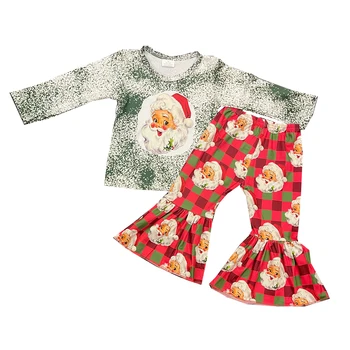 Търговия на едро облекло Коледа Бебе Момичета Бутиково облекло Дълъг ръкав Дядо Коледа тоалети звънец дъна детски дрехи