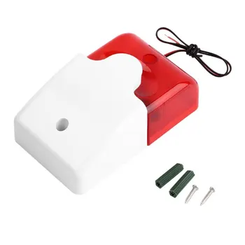 Нова мини кабелна строб сирена Издръжлива 12V звукова аларма Светкавица Мигаща червена светлина Звукова сирена Домашна охранителна алармена система 115dB