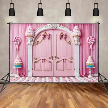 ЛУНА. QG фон розова принцеса рожден ден фото студио фон завеса завеси замък врата Bowknot дома парти фотографски подпори