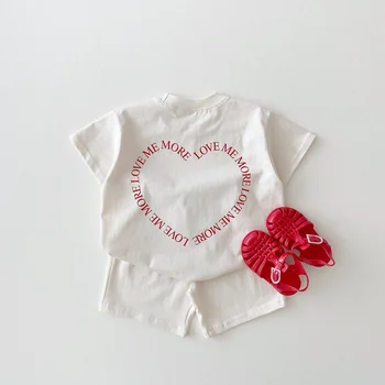 Summer Infant Baby Boy Love Print Памучни тениски + Шорти 2 бр. Костюм Облекло Свободни комплекти Новородени момичета Костюм T Ризи Дрехи