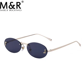 2023 Мода Нови дамски овални слънчеви очила ретро градиент без граници метална рамка за очила Летни мъжки очила за шофиране на открито