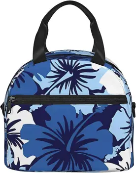 Blue Hibiscus обяд чанта за жени мъже за многократна употреба изолирани обяд кутия обяд охладител голяма пазарска чанта за работа пикник пътуване